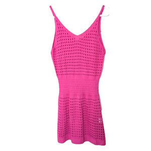 Womens Crochet Swim Beach Cover Up PInk Small Hollow Out Knit Tunic28